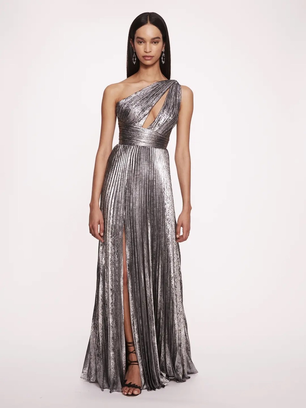 MARCHESA NOTTE Metallic Lamé Pleated Gown